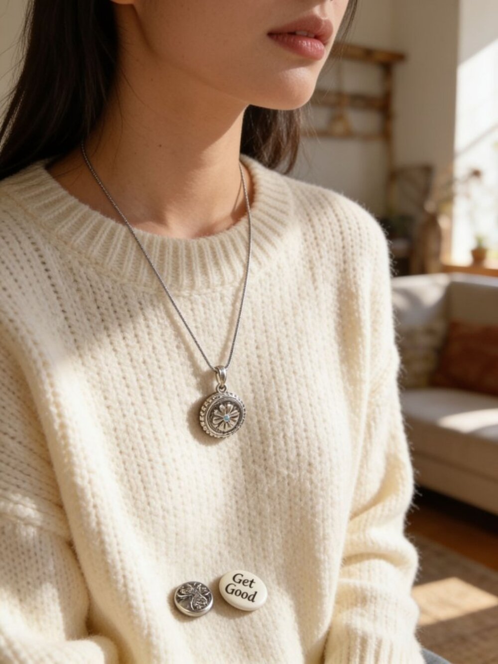 vintage signed ginger snaps silver tone customizable pendants necklace